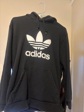 adidas Black Crewneck Hoodie with White Trefoil Logo